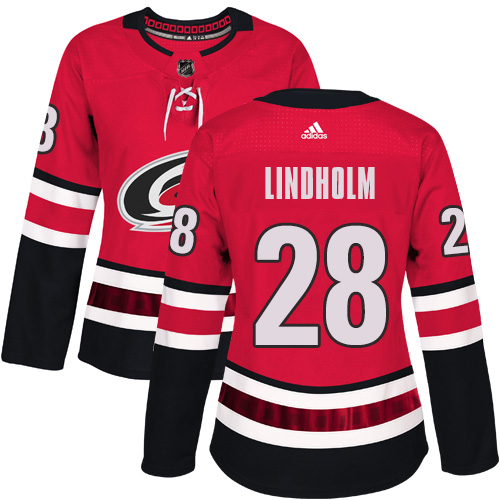 Adidas Hurricanes #28 Elias Lindholm Red Home Authentic Women's Stitched NHL Jersey